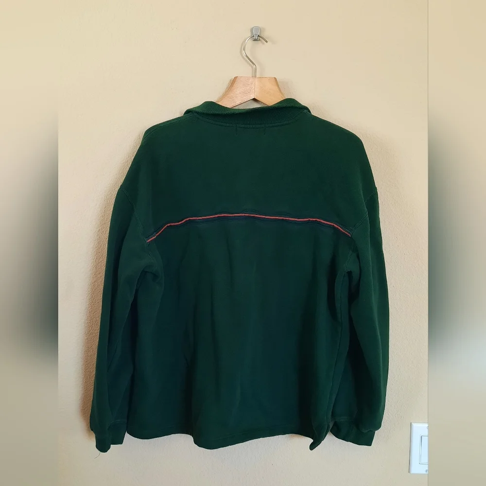Green Club Room Quarter Zip Sweater Sweatshirt Stripe Preppy Sporty